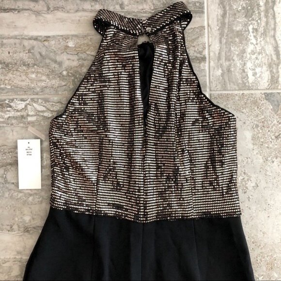 Julia Jordan Twist Halter Neck Jumpsuit Gold Metallic Wide Leg Size 8 NWT - Picture 7 of 17